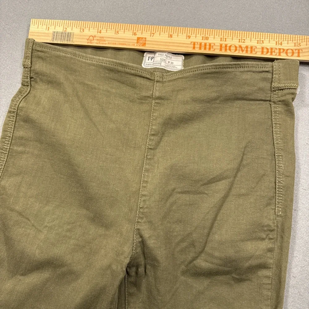 Free People Pull On Jeans Womens 29x26 Olive Green Skinny Leg Raw Hem Stretchy